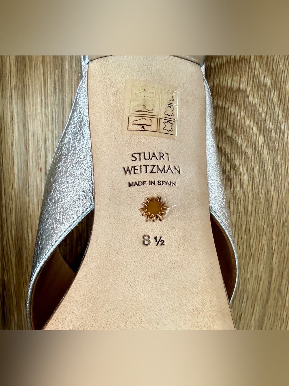 Stuart Weitzman Metallic Silver Leather Crisscross Block Heel Sandals Size 8.5 - Picture 6 of 7